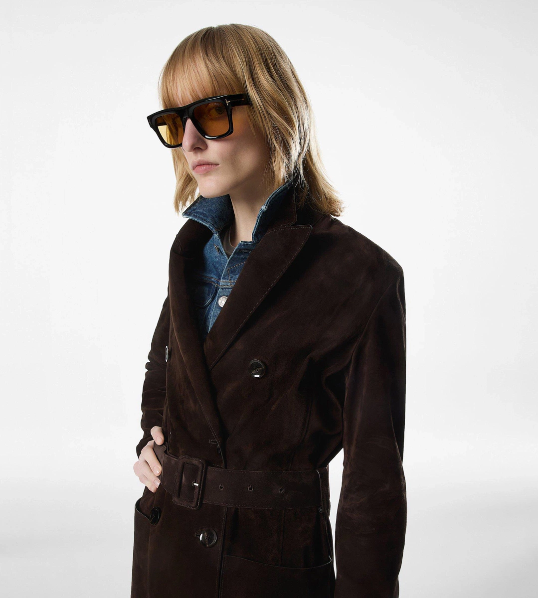 ABRIGO CRUZADO DE ANTE CON CINTURÓN