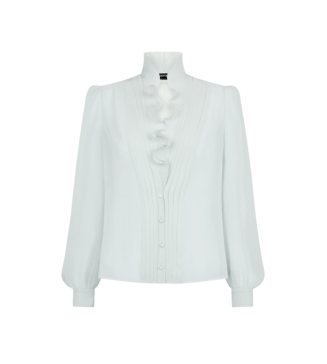 BLUSA DE MANGA LARGA CON CUELLO EN V, PLISADO Y VOLANTES