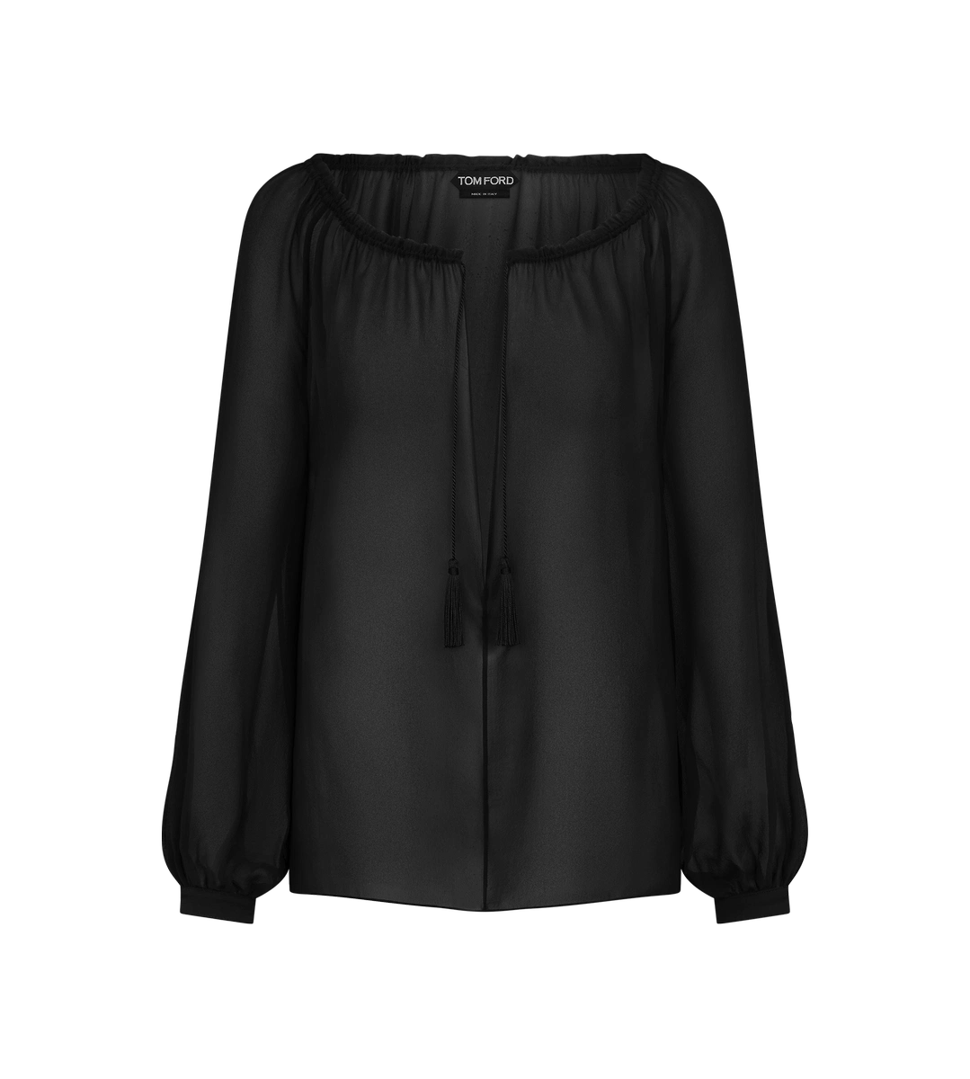 BLUSA DE SEDA DE MANGA LARGA CON CORDONES