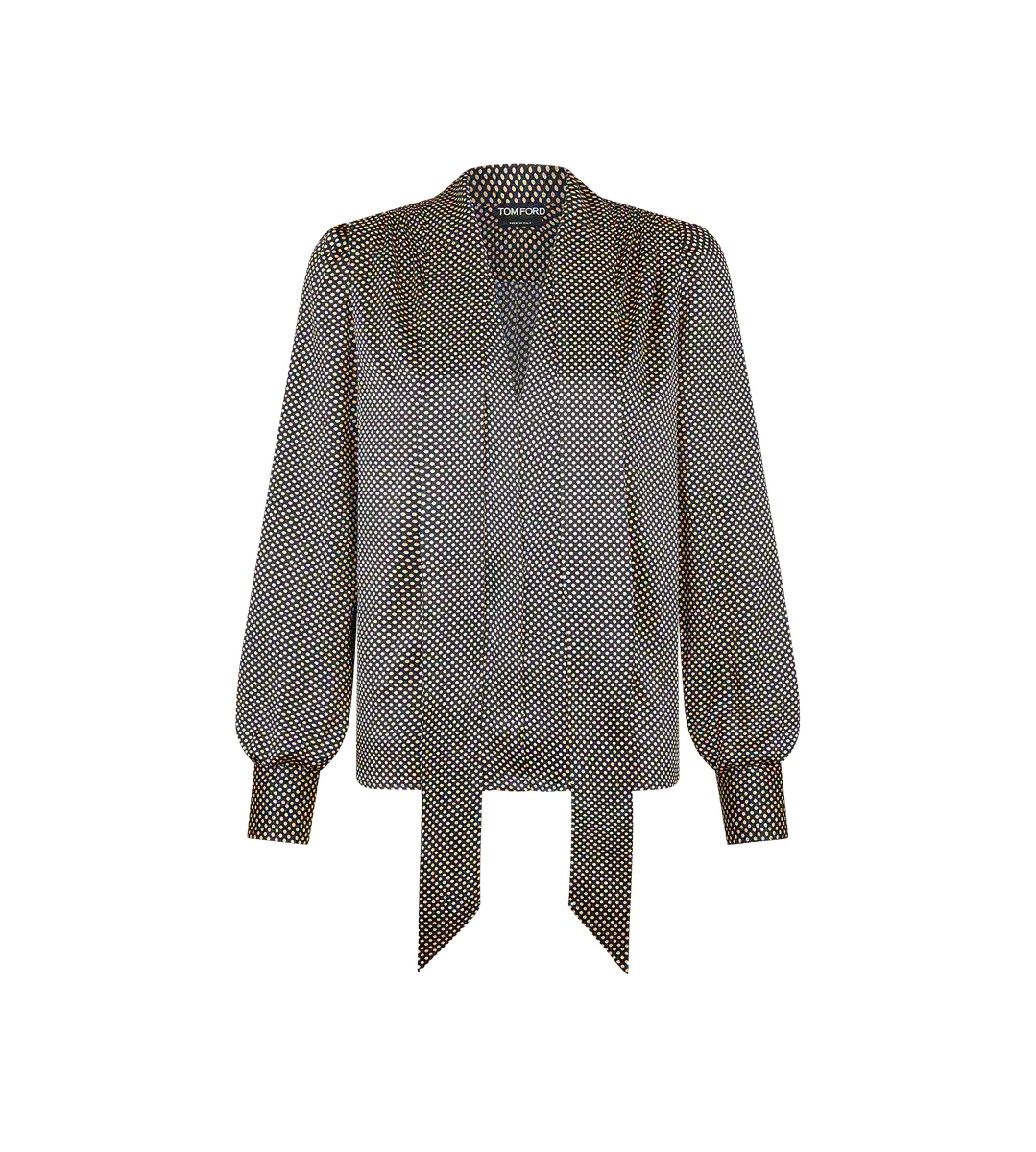 BLUSA DE SEDA LAVALLIERE CON CUELLO EN V Y MANGA LARGA