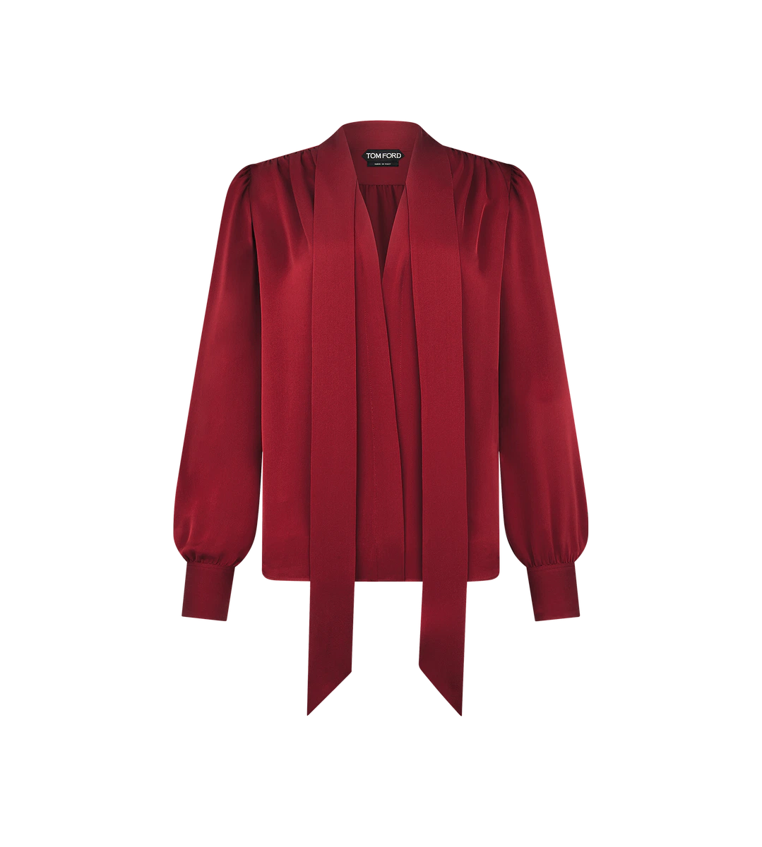 BLUSA DE SEDA LAVALLIERE CON CUELLO EN V Y MANGA LARGA