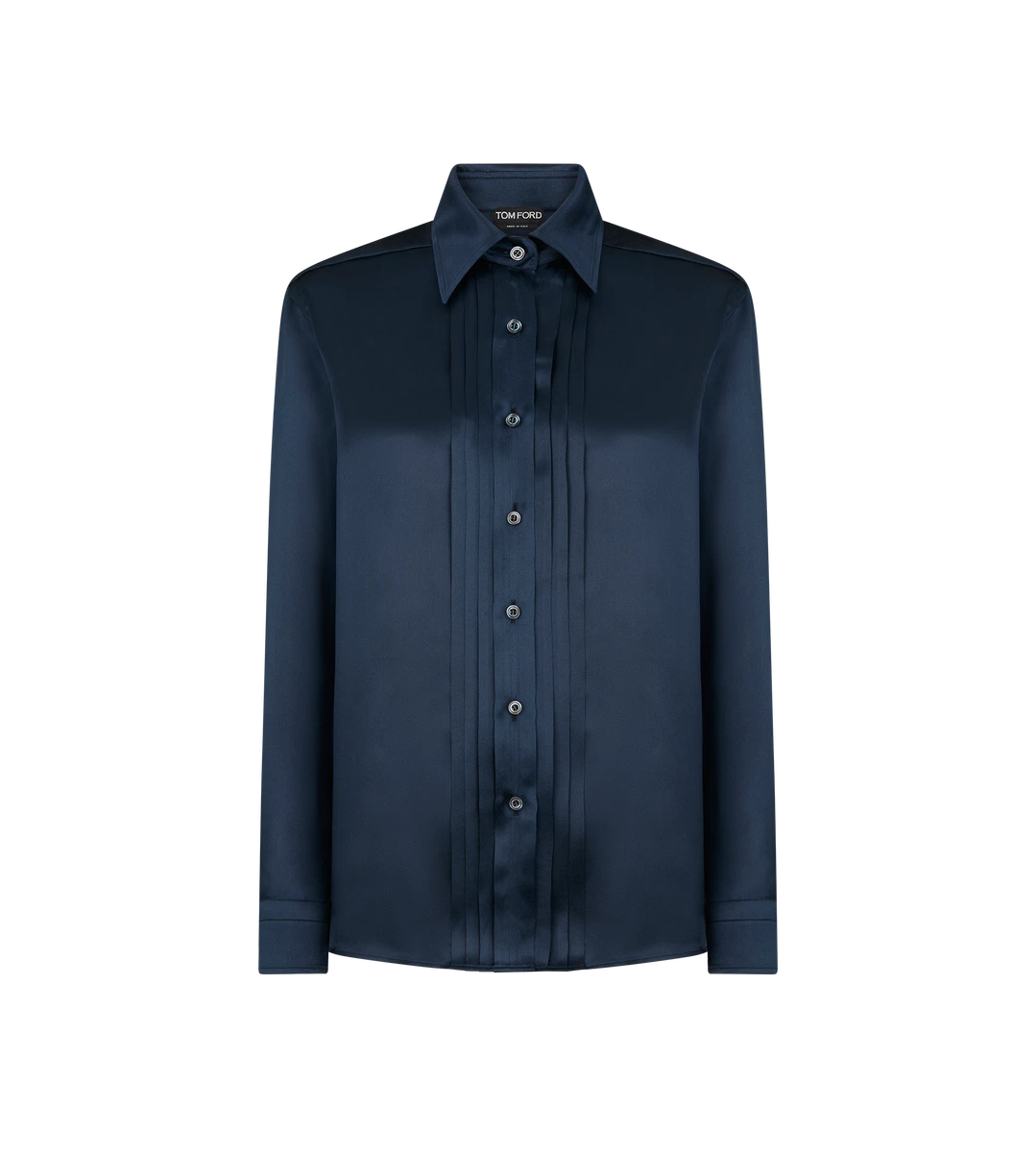 CAMISA FLUIDA DE SEDA CHARMEUSE CON PLASTRON PLISADO