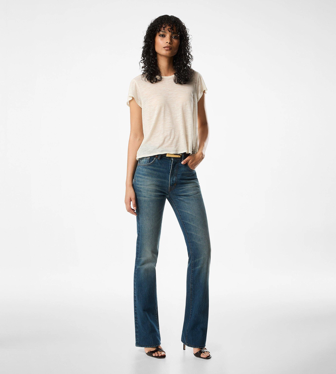 CAMISETA DE CUELLO REDONDO DE JERSEY DE ALGODÓN FLAUTA