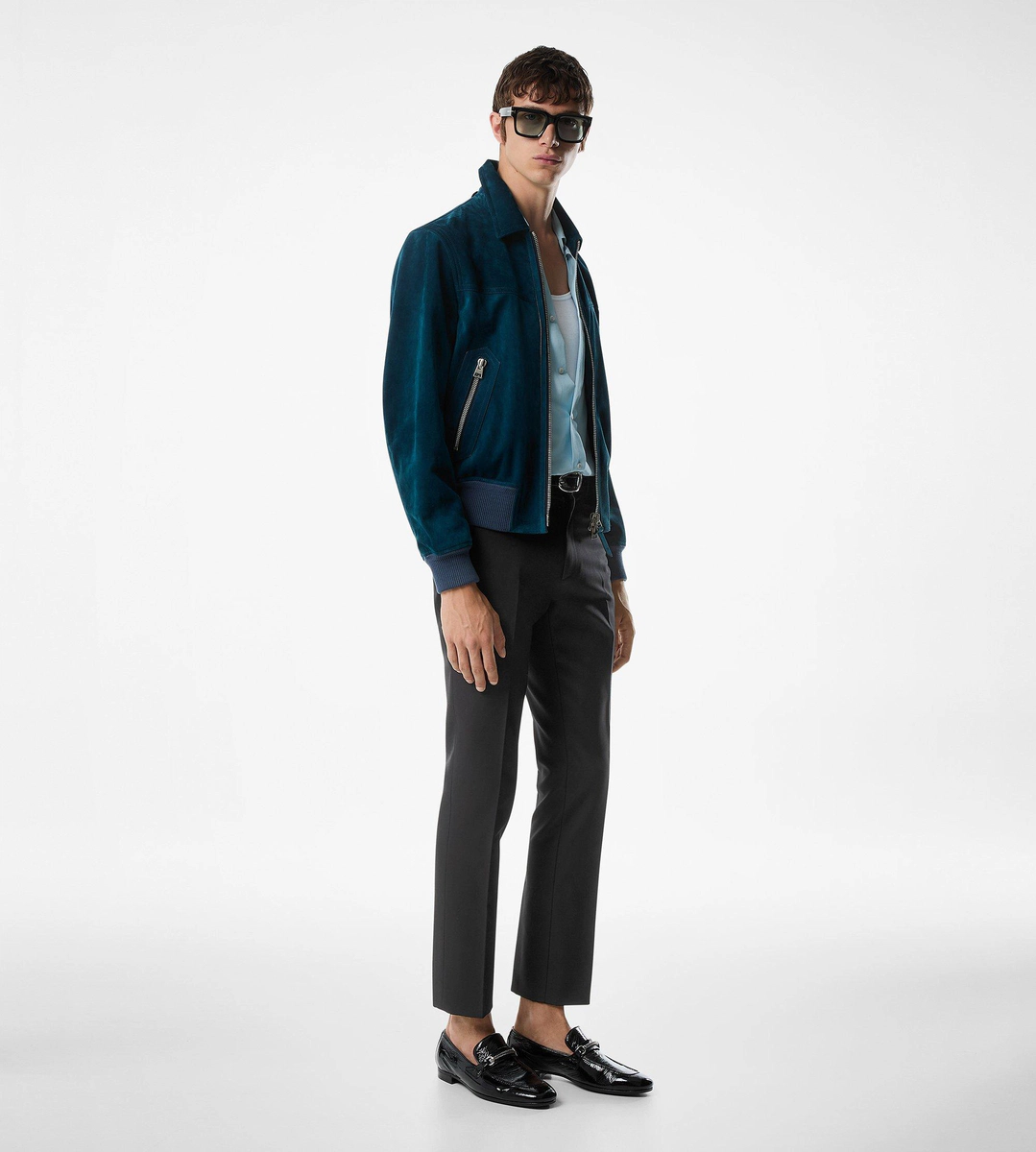 CAZADORA DE ANTE Y CACHEMIRA CON CUELLO