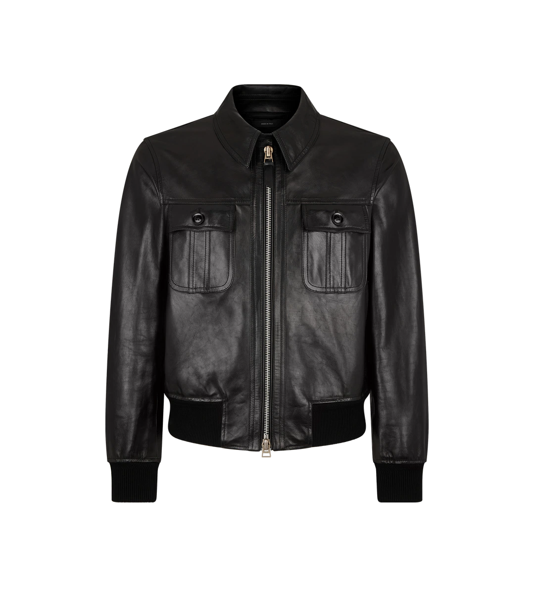 CAZADORA DE CUERO LISO BRILLANTE CAZADORA DE CUERO LISO BRILLANTE