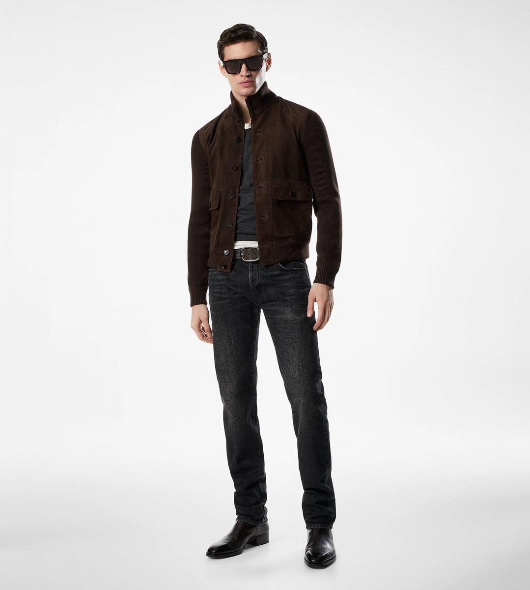 CAZADORA DE MERINO CON DELANTERO DE ANTE