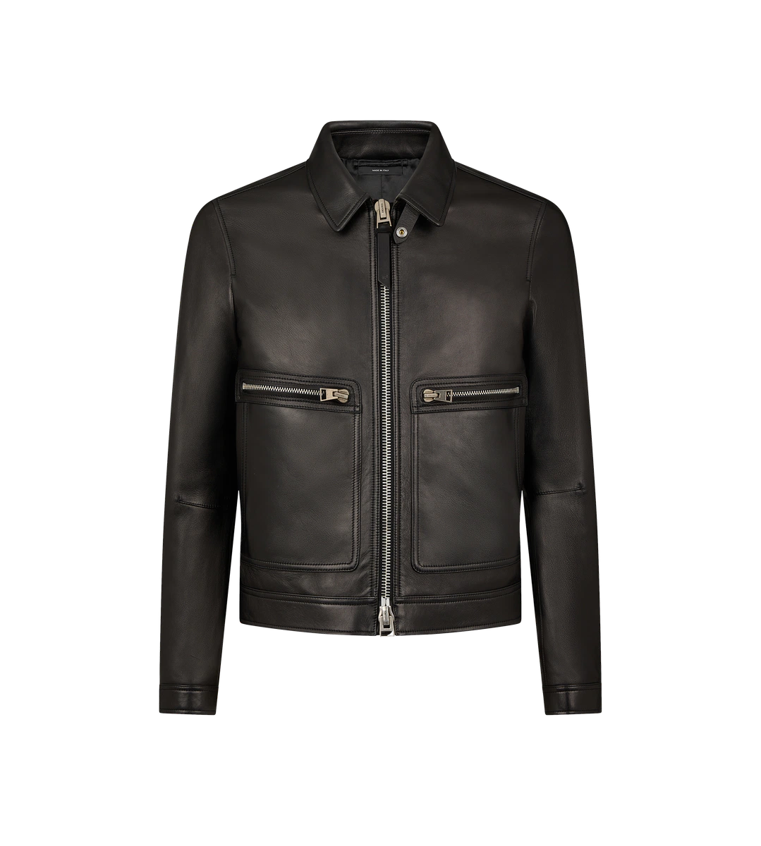 CAZADORA DE PIEL GRANULADA CON CREMALLERA EN CONTRASTE