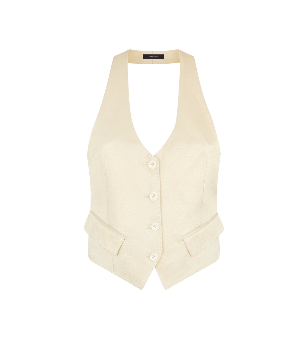 CHALECO DE SARGA DE SEDA Y LANA CON ESPALDA ABIERTA