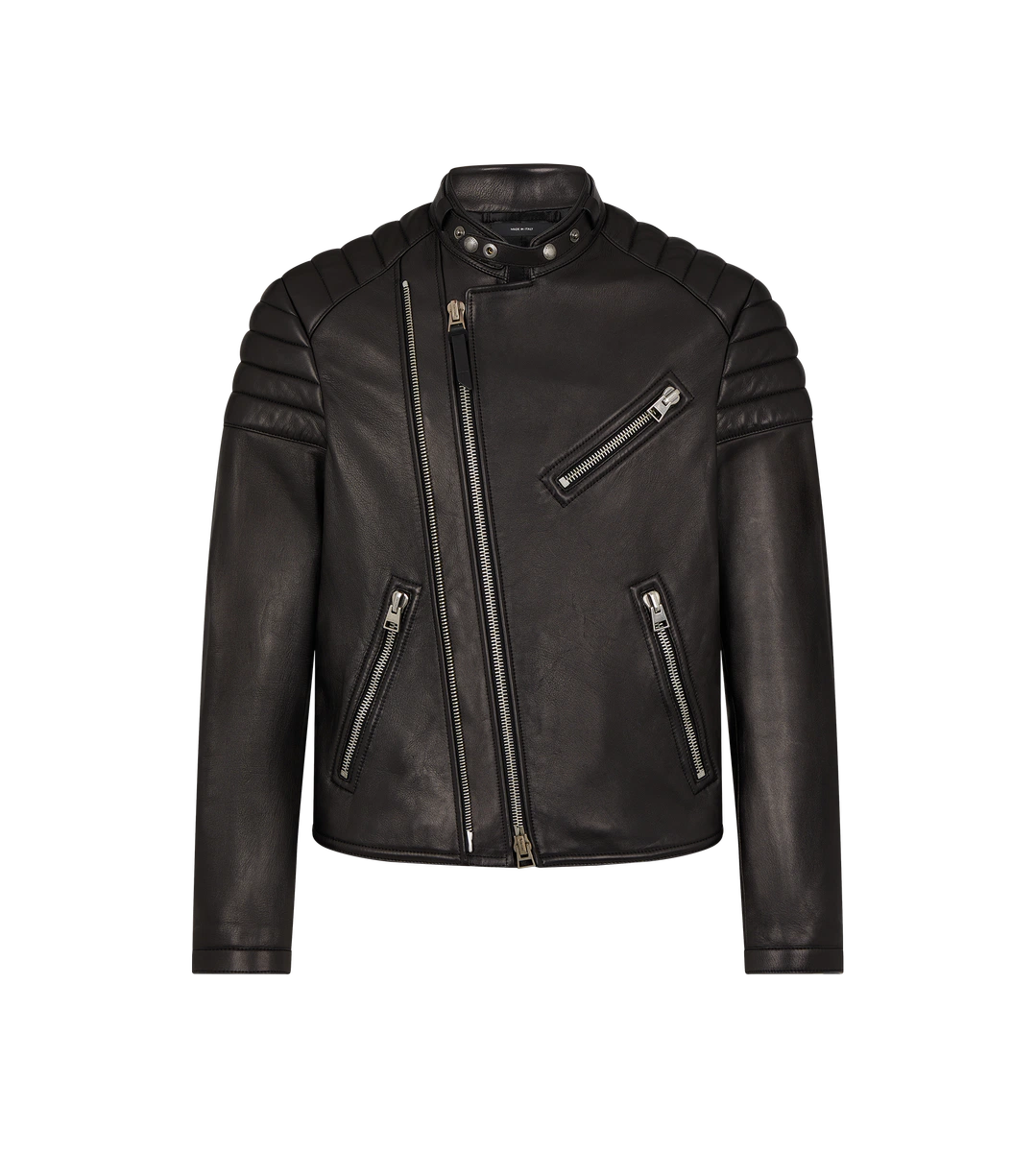 CHAQUETA BIKER CON CREMALLERA DE CUERO GRANULADO