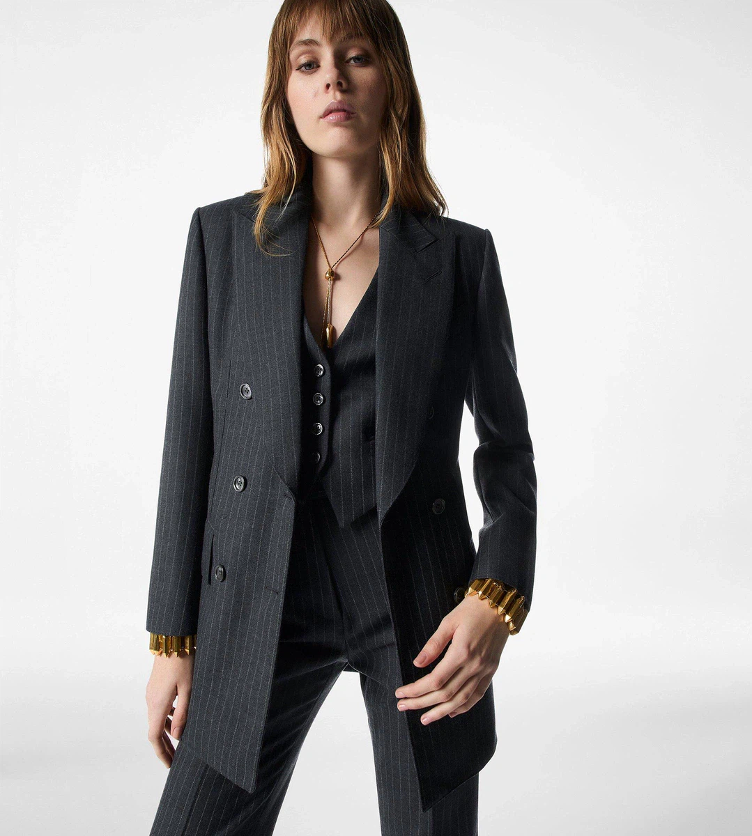 CHAQUETA CRUZADA «BIANCA» DE FRANELA DE LANA A RAYAS