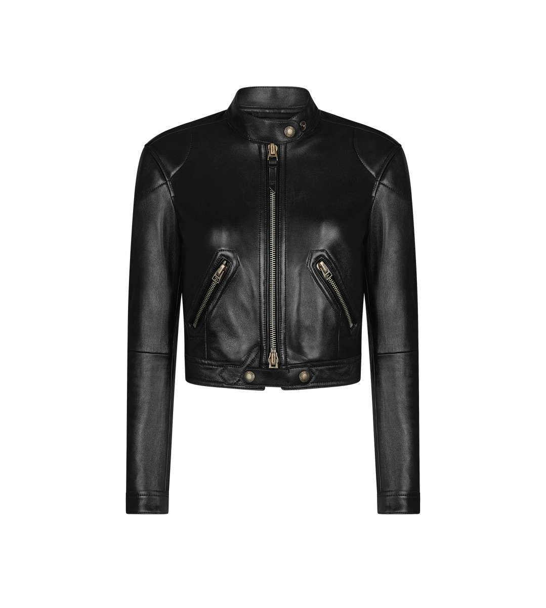 CHAQUETA DE CARRERAS DE CUERO BRILLANTE CON CREMALLERA