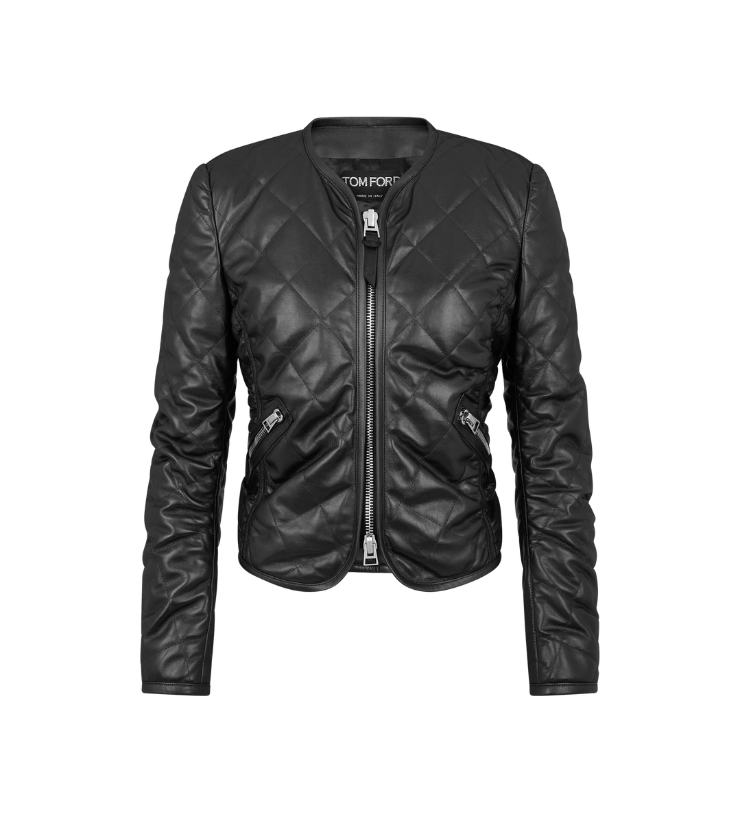 CHAQUETA DE CUERO ACOLCHADA SIN CUELLO