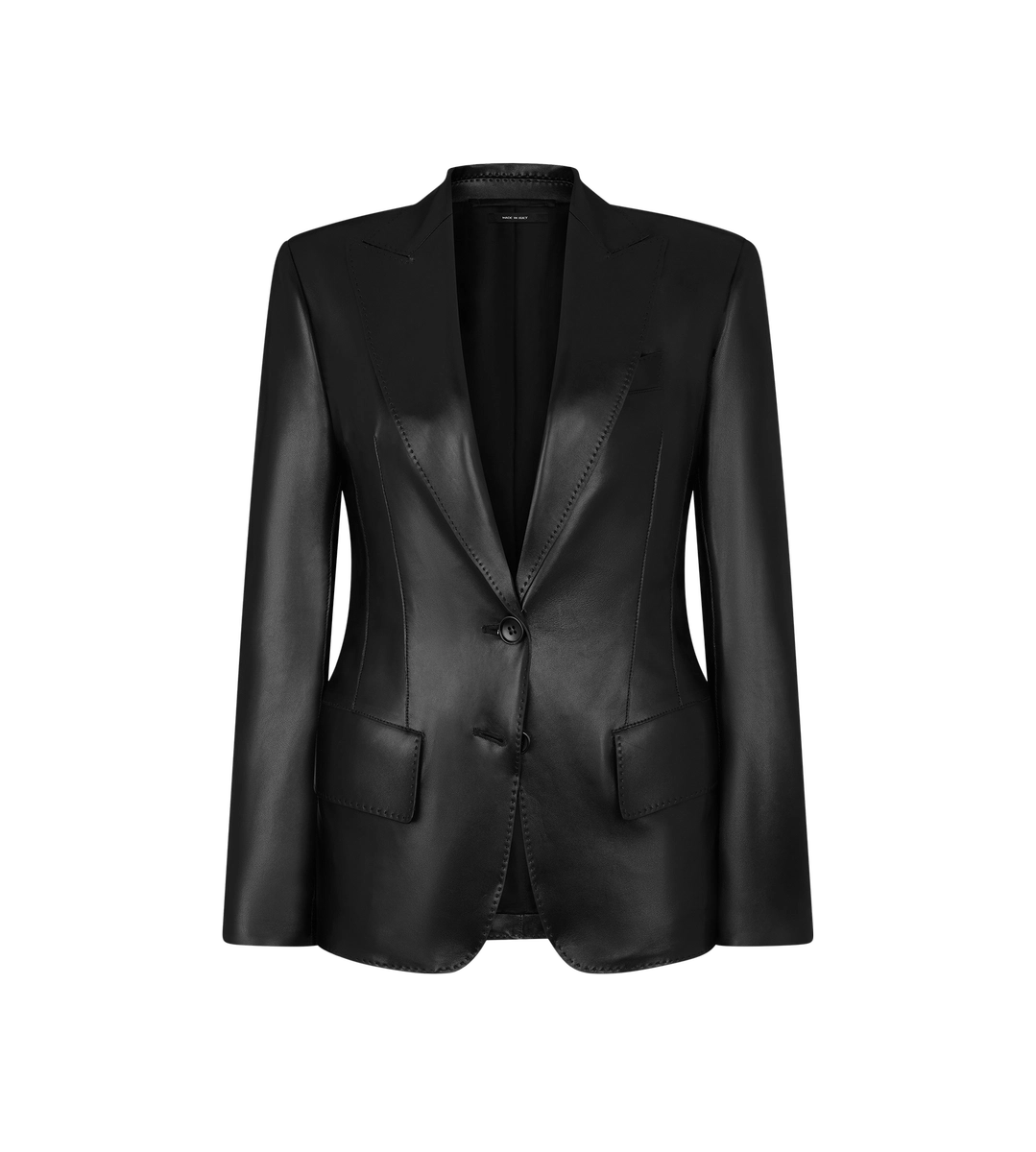 CHAQUETA DE CUERO CON SOLAPA DE PICO