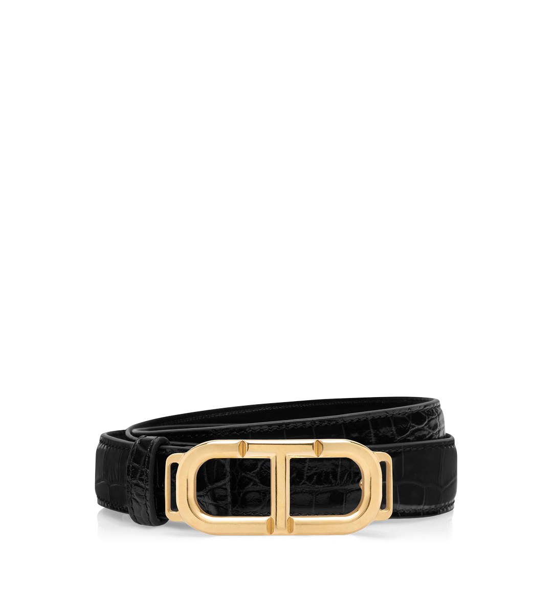 CINTURÓN DE PIEL DE COCODRILO ESTAMPADO BRILLANTE