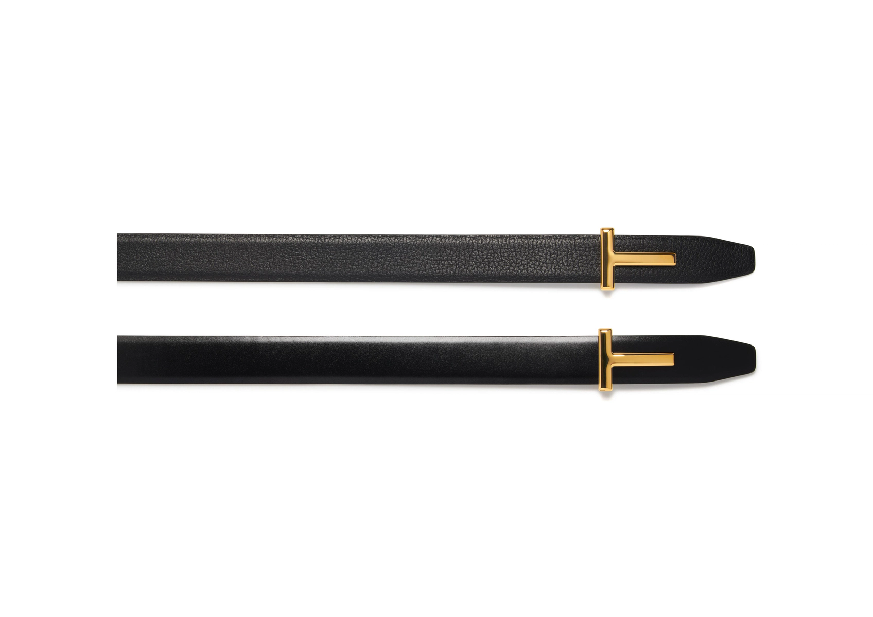 CINTURÓN REVERSIBLE EN CUERO GRANULADO Y CUERO LISO BRILLANTE