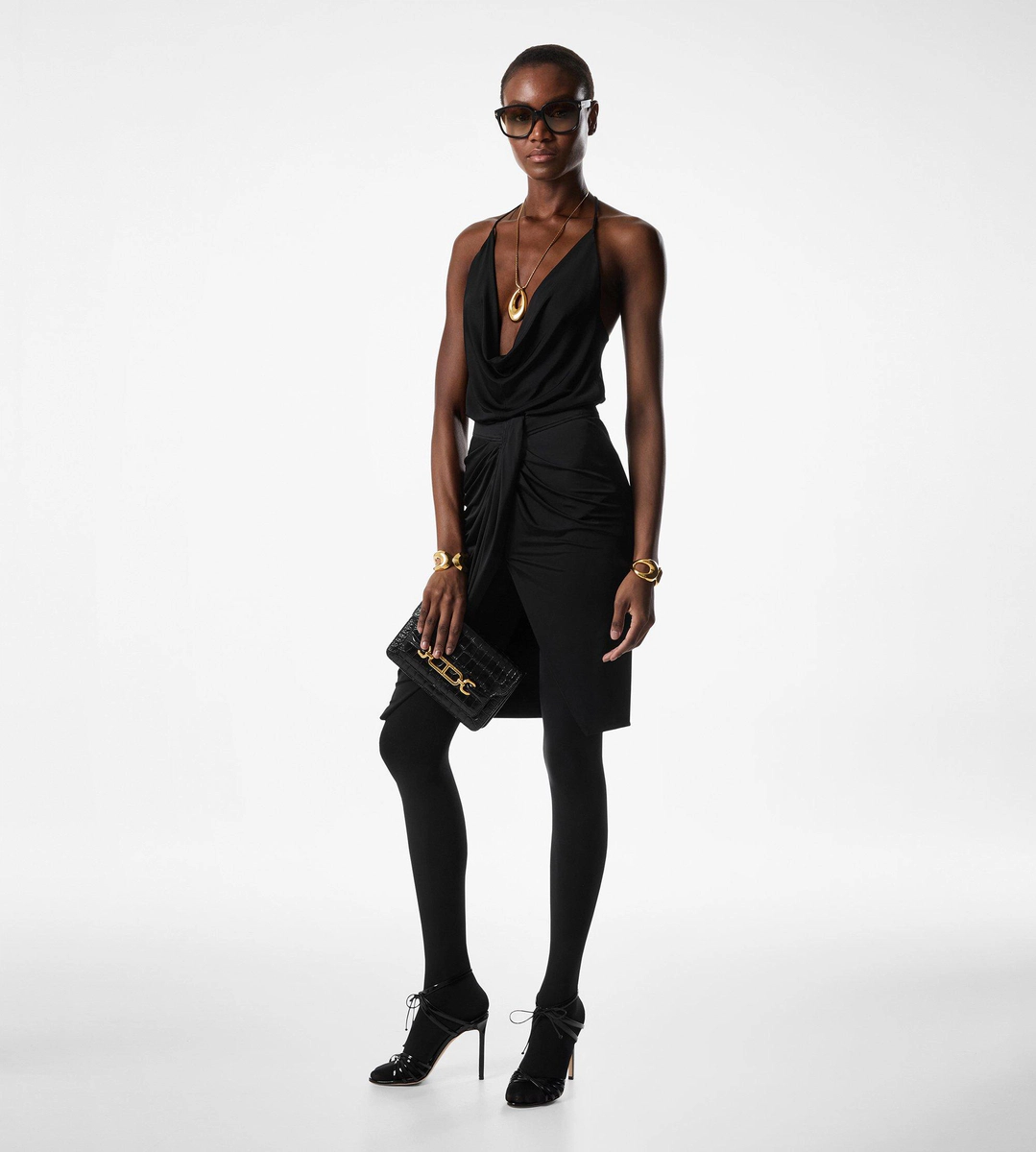 FALDA DRAPEADA CRUZADA DE JERSEY LUSTROSA