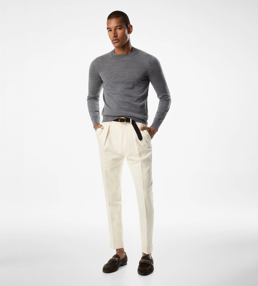 Jersey de cuello redondo de merino de calibre fino