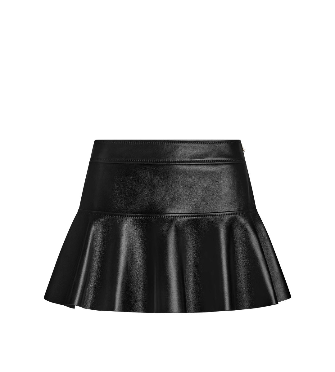 MINIFALDA BRILLANTE CON ESCAMPADO Y VOLANTE EN LA PARTE INFERIOR