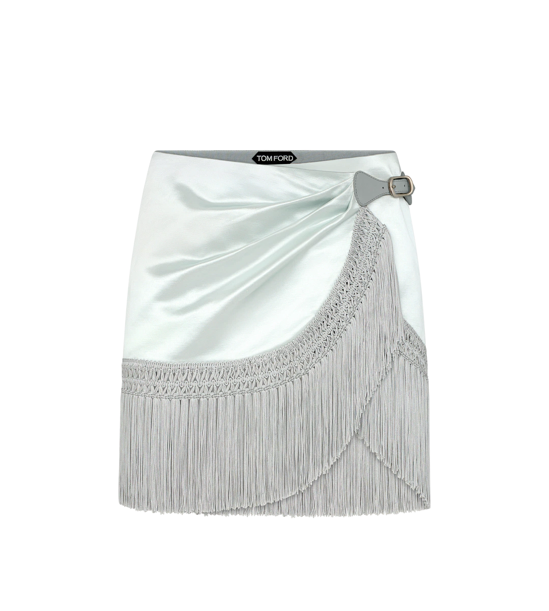 MINIFALDA CRUZADA CON DETALLE DE CUERO Y FLECOS