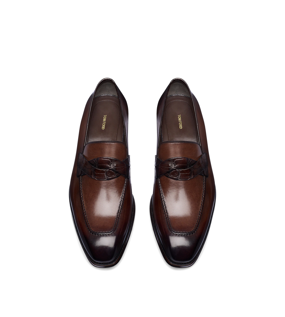 MOCASÍN ELKAN DE BANDA RETORCIDA DE PIEL BRUÑIDA Y CAIMÁN