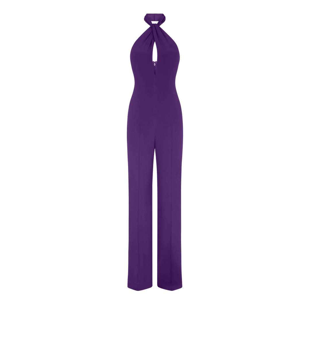 MONO DE SEDA CON CUELLO HALTER Y GIRO DELANTERO