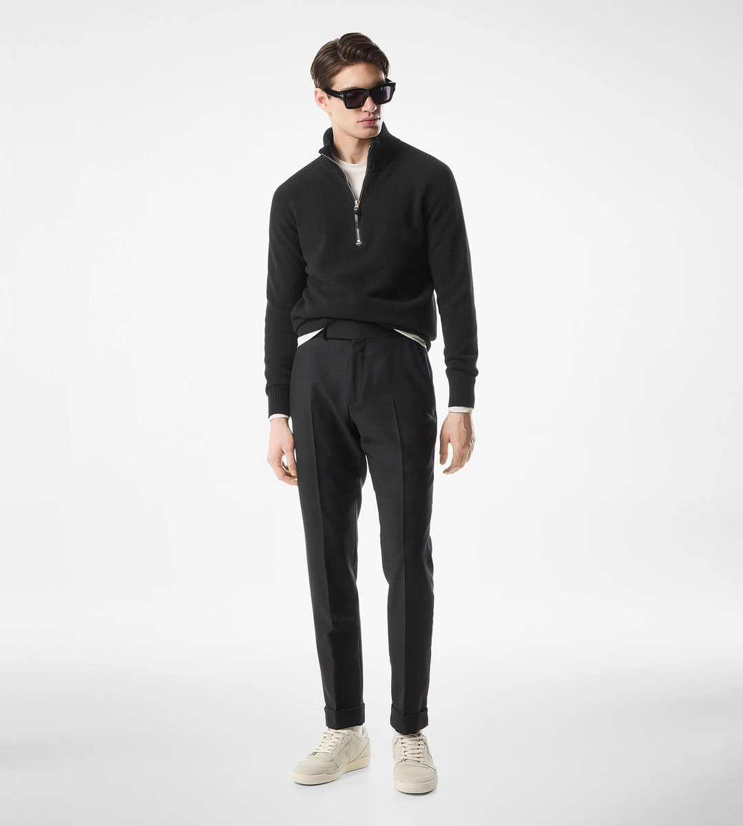 Media cremallera de lana de cordero y cachemira