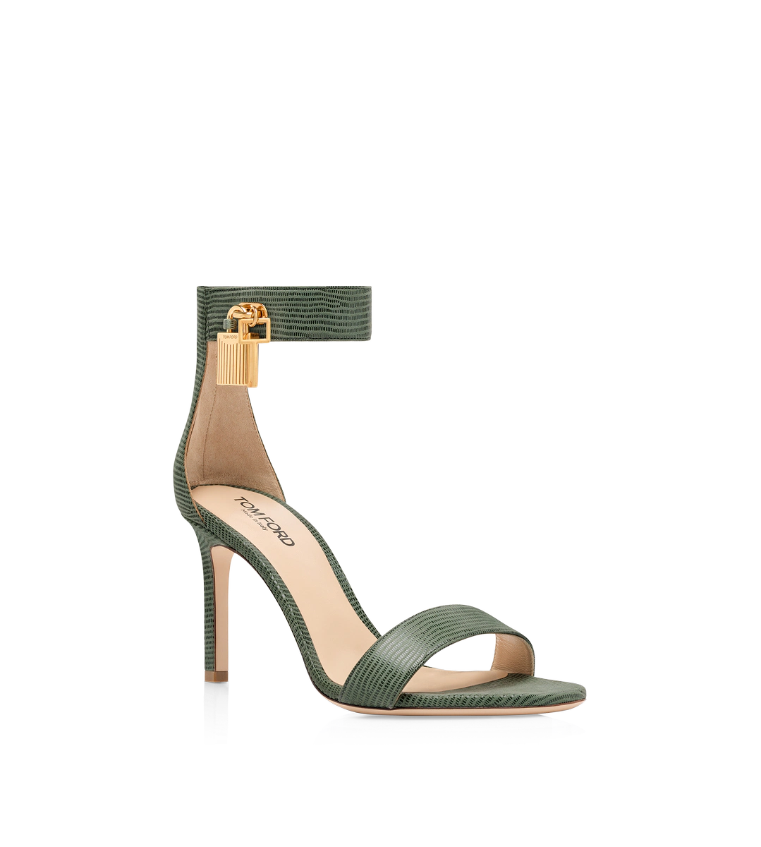 SANDALIA CON CANDADO DE PIEL ANTE EFECTO LAGARTO