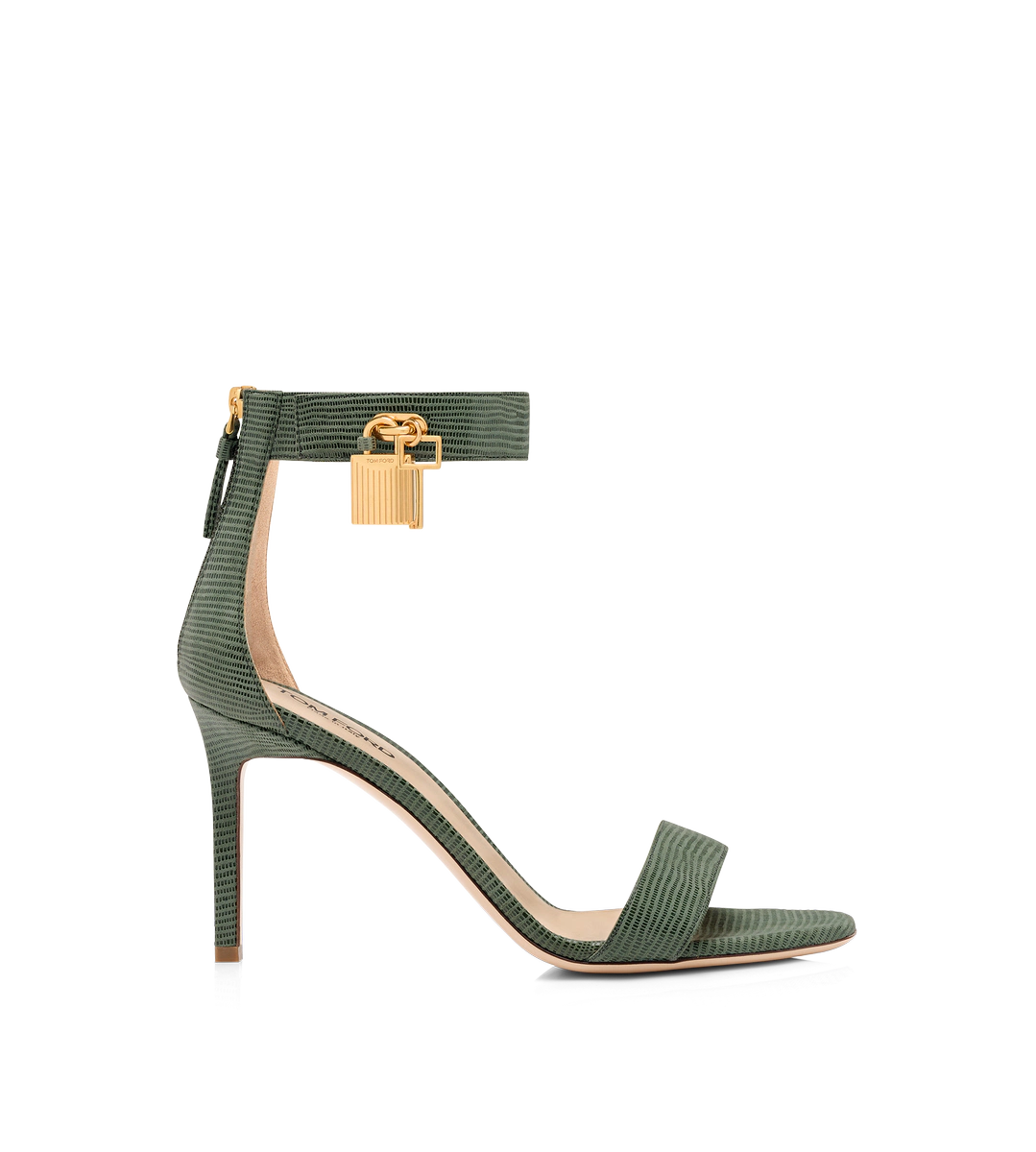 SANDALIA CON CANDADO DE PIEL ANTE EFECTO LAGARTO