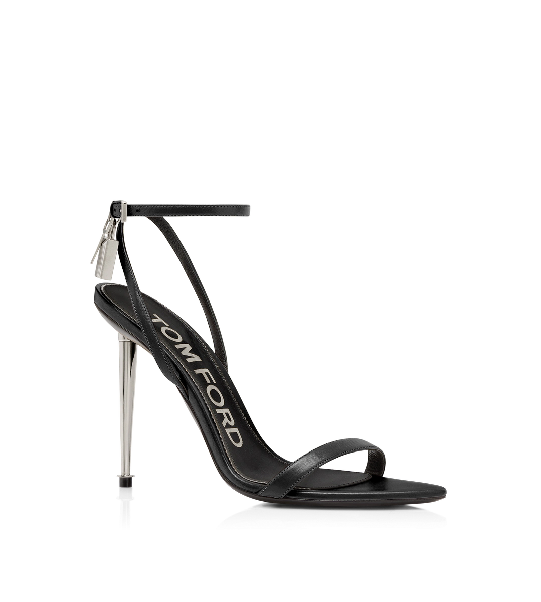 SANDALIA DE PIEL BRILLANTE CON CANDADO Y PUNTA DESNUDA