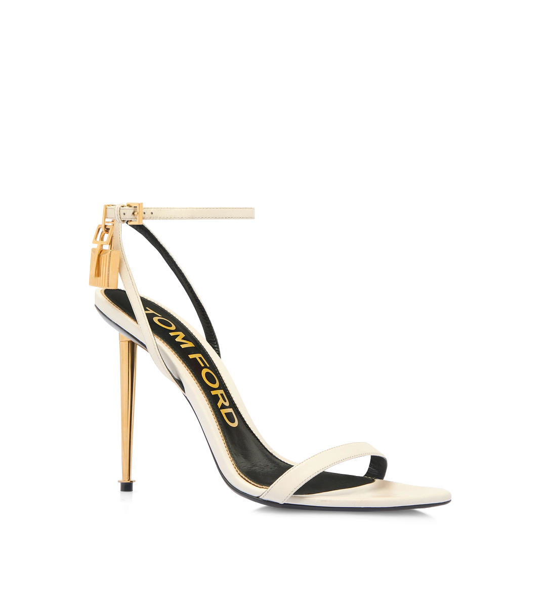 SANDALIA DE PIEL BRILLANTE CON CANDADO Y PUNTA DESNUDA