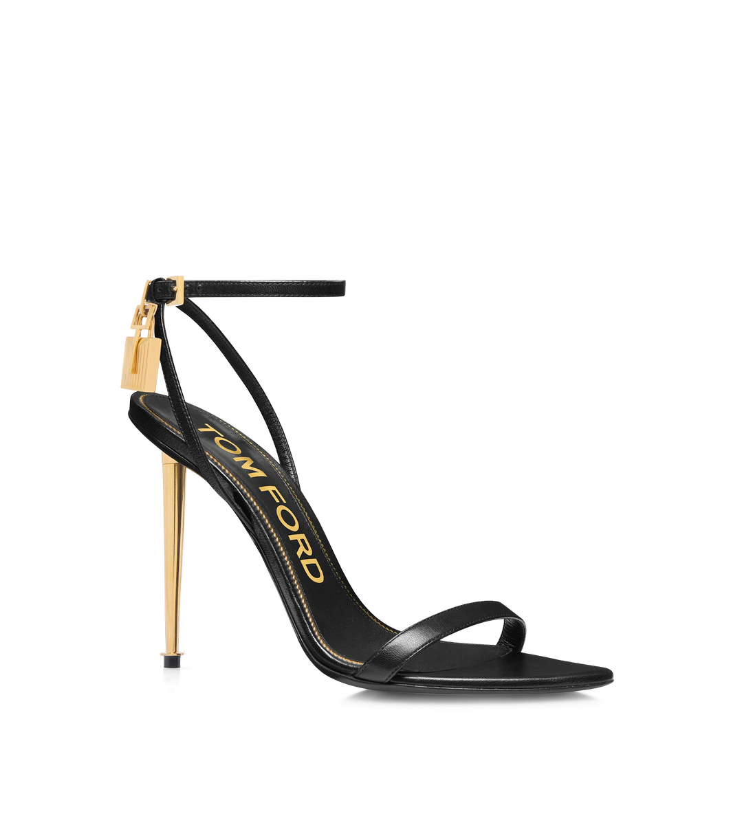 SANDALIA DE PIEL BRILLANTE CON CANDADO Y PUNTA DESNUDA