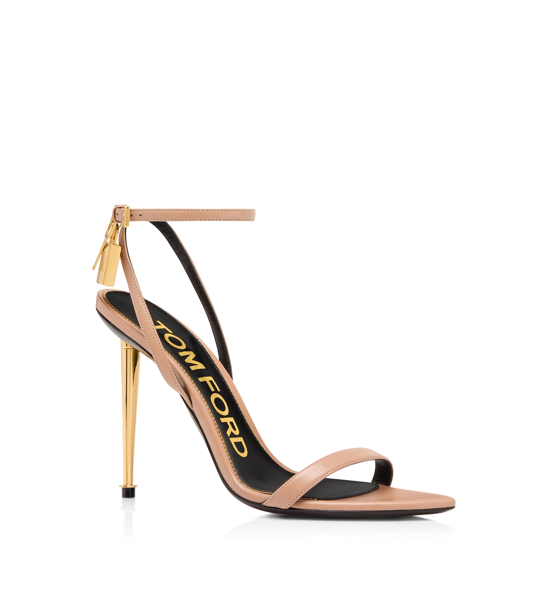 SANDALIA DE PIEL BRILLANTE CON CANDADO Y PUNTA DESNUDA