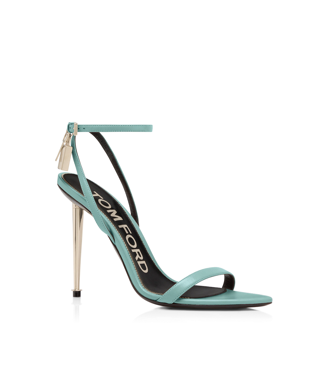 SANDALIA DE PIEL BRILLANTE CON CANDADO Y PUNTA DESNUDA