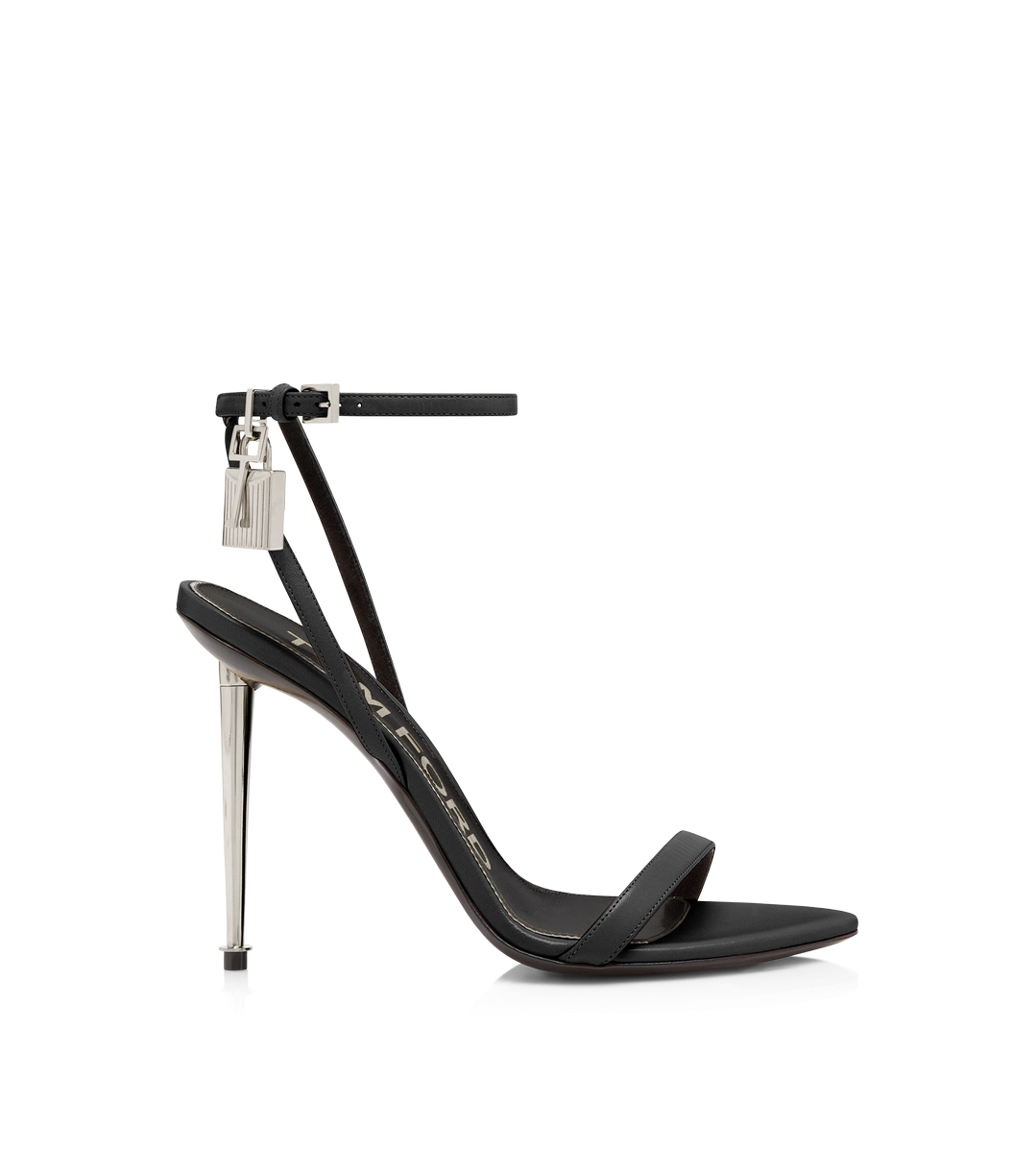 SANDALIA DE PIEL BRILLANTE CON CANDADO Y PUNTA DESNUDA