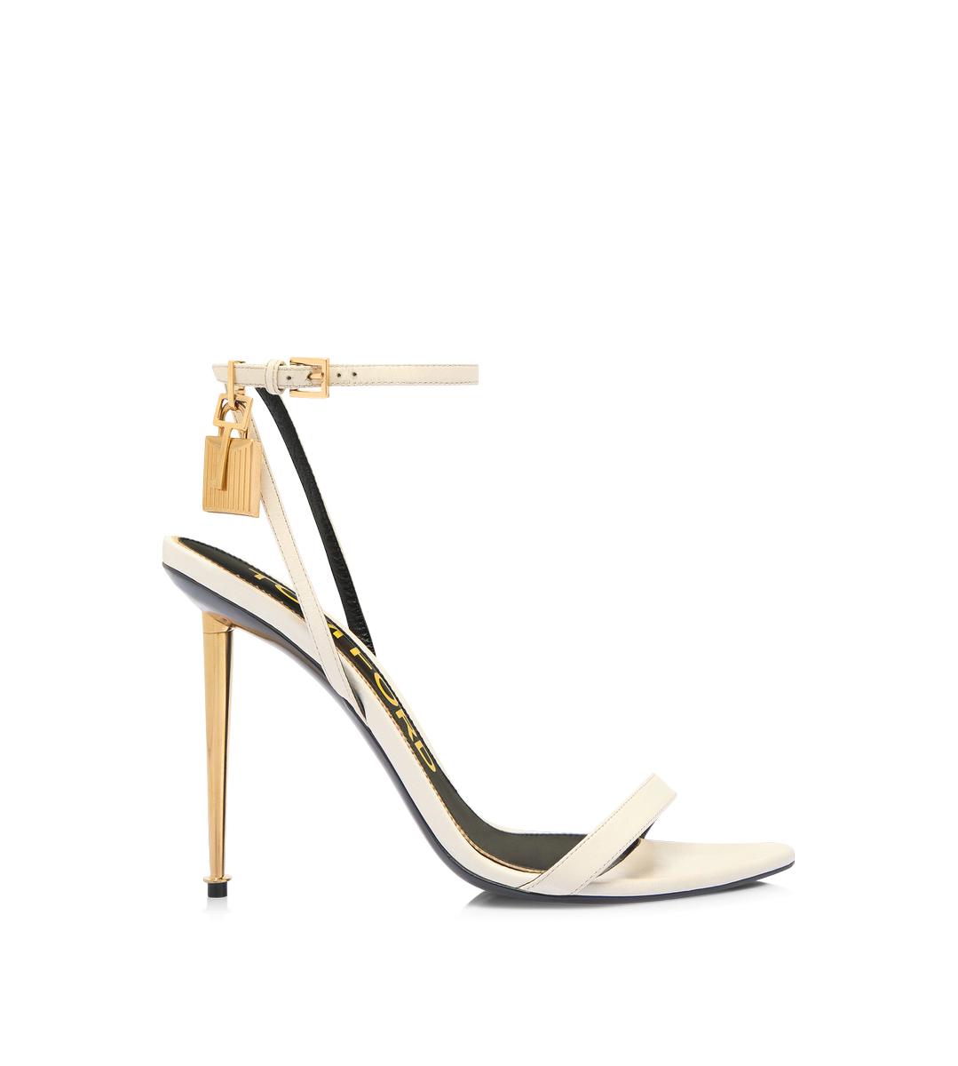 SANDALIA DE PIEL BRILLANTE CON CANDADO Y PUNTA DESNUDA