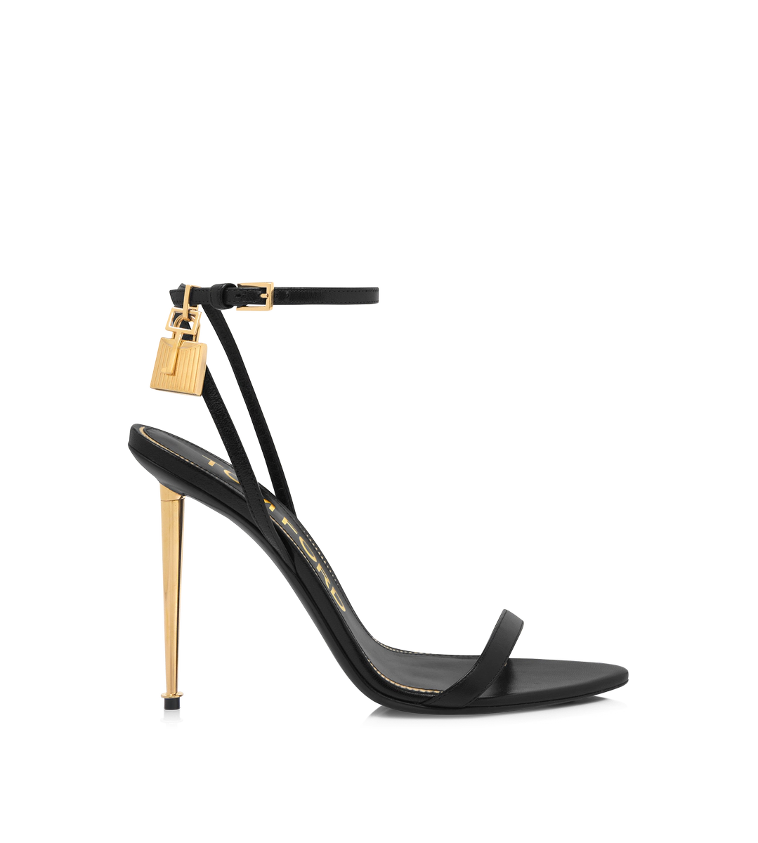 SANDALIA DE PIEL BRILLANTE CON CANDADO Y PUNTA DESNUDA