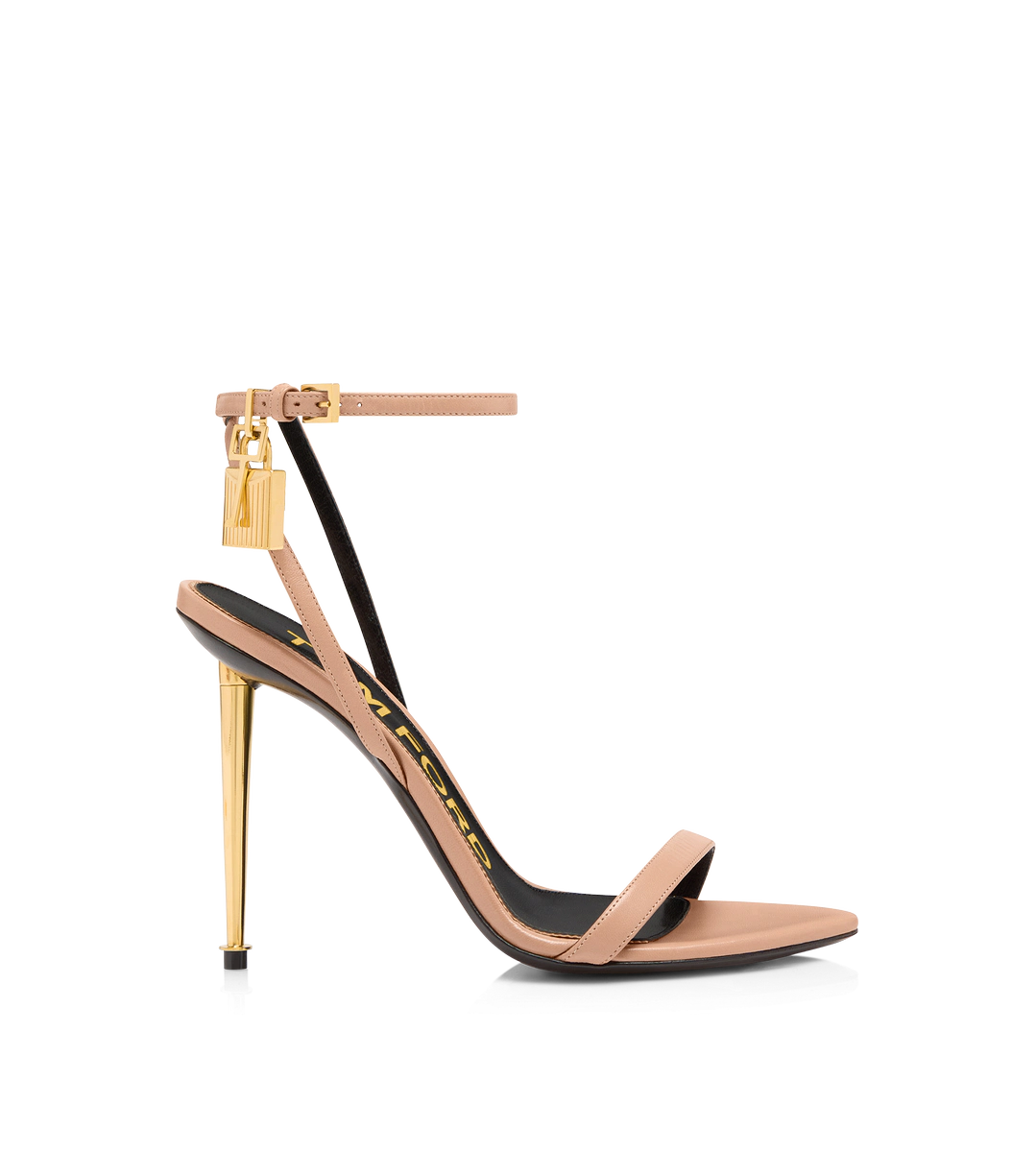 SANDALIA DE PIEL BRILLANTE CON CANDADO Y PUNTA DESNUDA