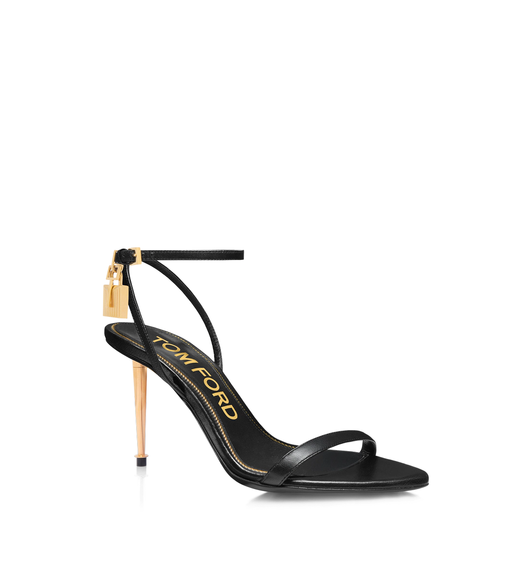 SANDALIA DE PIEL BRILLANTE CON CANDADO Y PUNTA DESNUDA 85MM