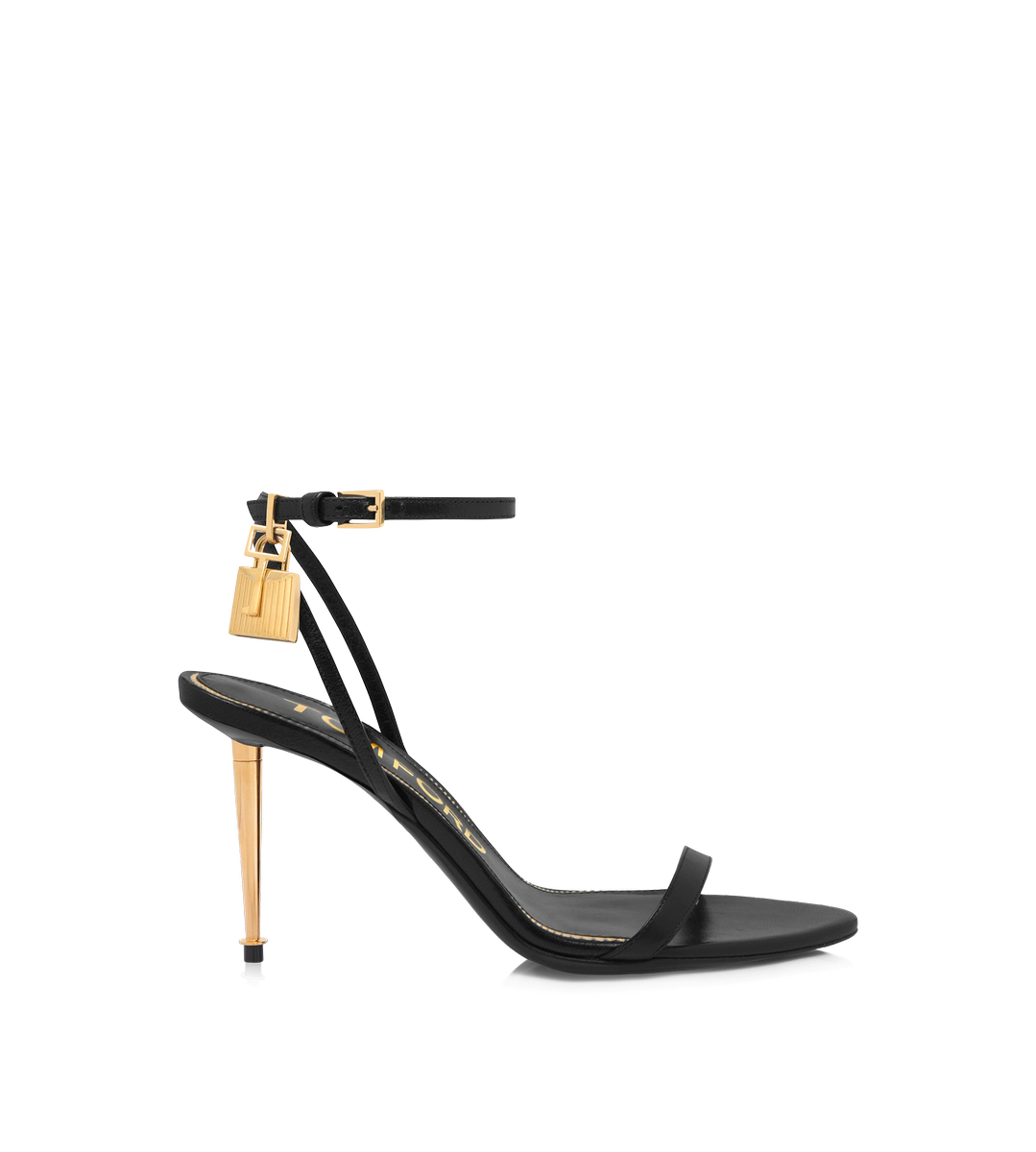 SANDALIA DE PIEL BRILLANTE CON CANDADO Y PUNTA DESNUDA 85MM