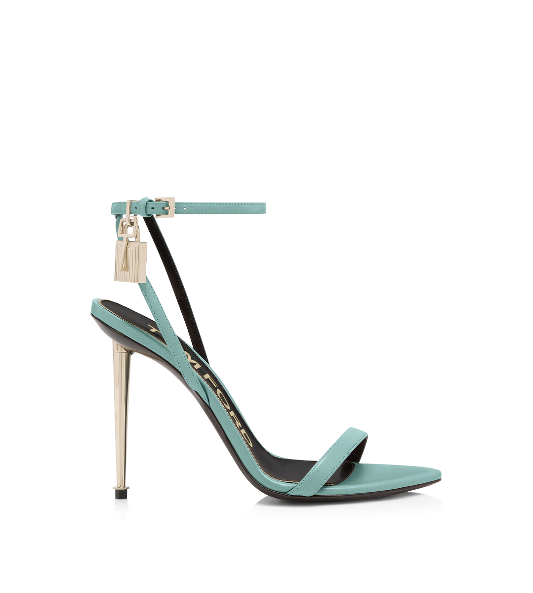 SANDALIA DE PIEL BRILLANTE CON CANDADO Y PUNTA DESNUDA