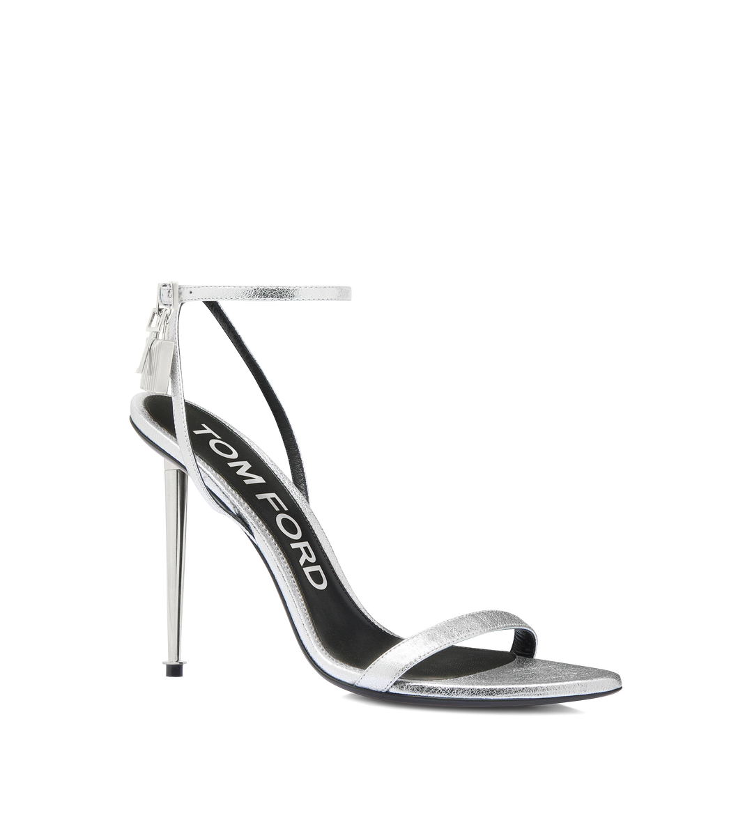 SANDALIA DESCUBIERTA EN PUNTA CON CANDADO DE PIEL NAPA LAMINADA