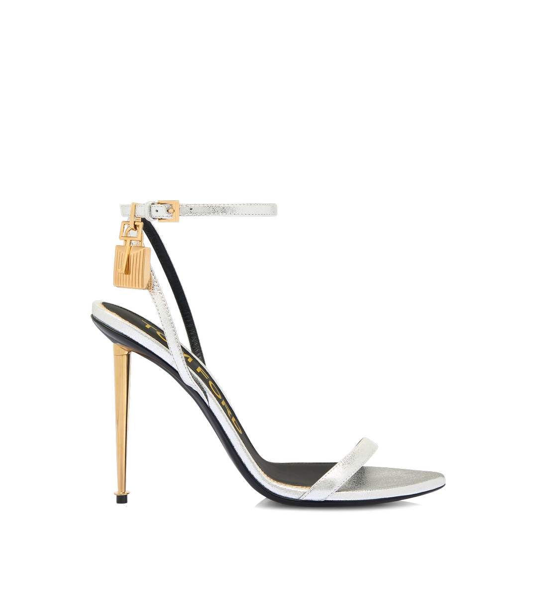 SANDALIA DESCUBIERTA EN PUNTA CON CANDADO DE PIEL NAPA LAMINADA