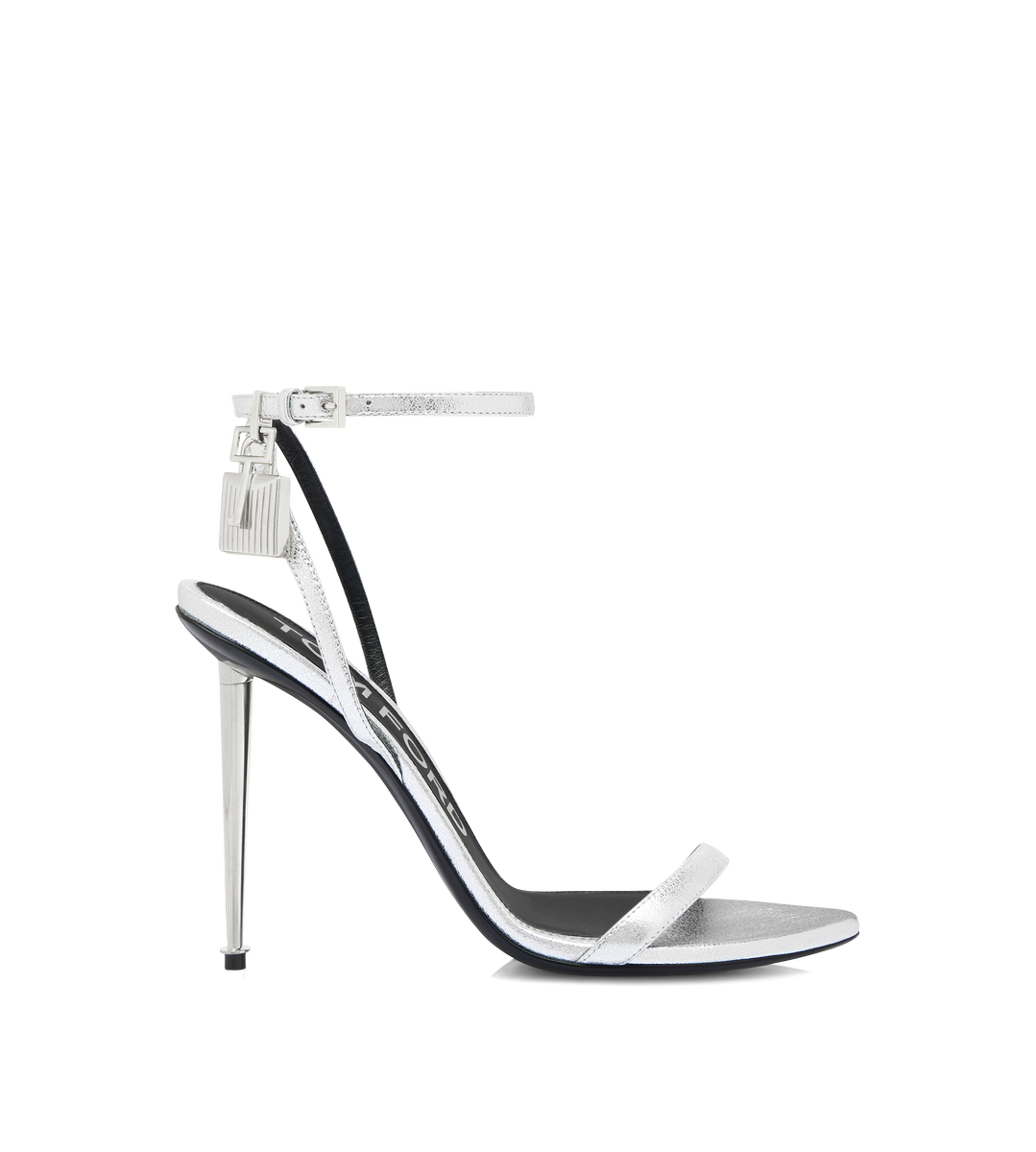 SANDALIA DESCUBIERTA EN PUNTA CON CANDADO DE PIEL NAPA LAMINADA