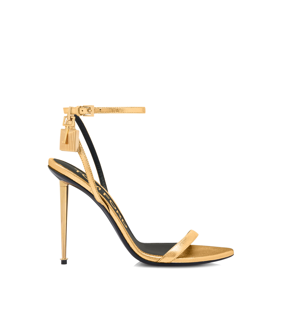 SANDALIA DESCUBIERTA EN PUNTA CON CANDADO DE PIEL NAPA LAMINADA