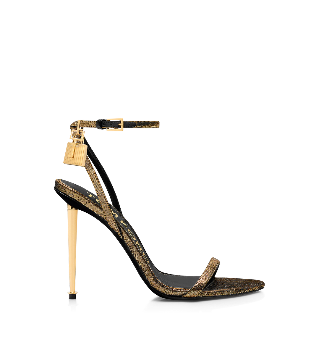 SANDALIA DESCUBIERTA EN PUNTA CON CANDADO DE TELA EFECTO MARTILLADO