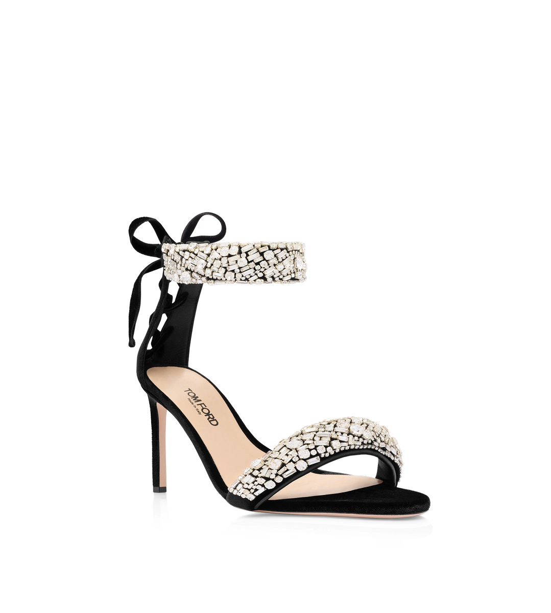 SANDALIA EDIE DE TERCIOPELO ADORNADA CON CRISTALES