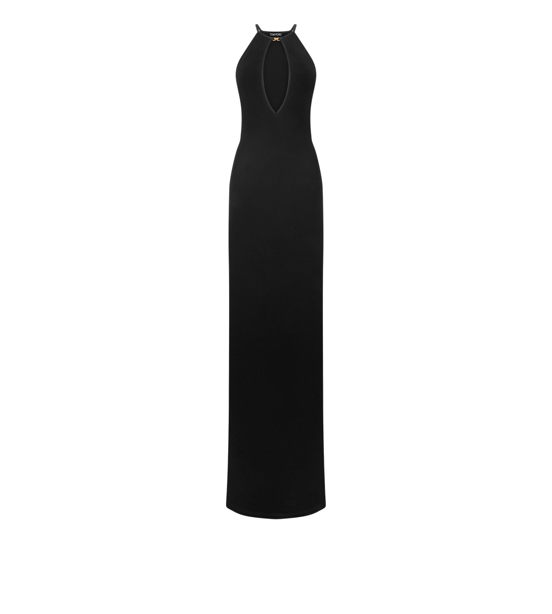 VESTIDO DE NOCHE CON CUELLO HALTER Y ABERTURA