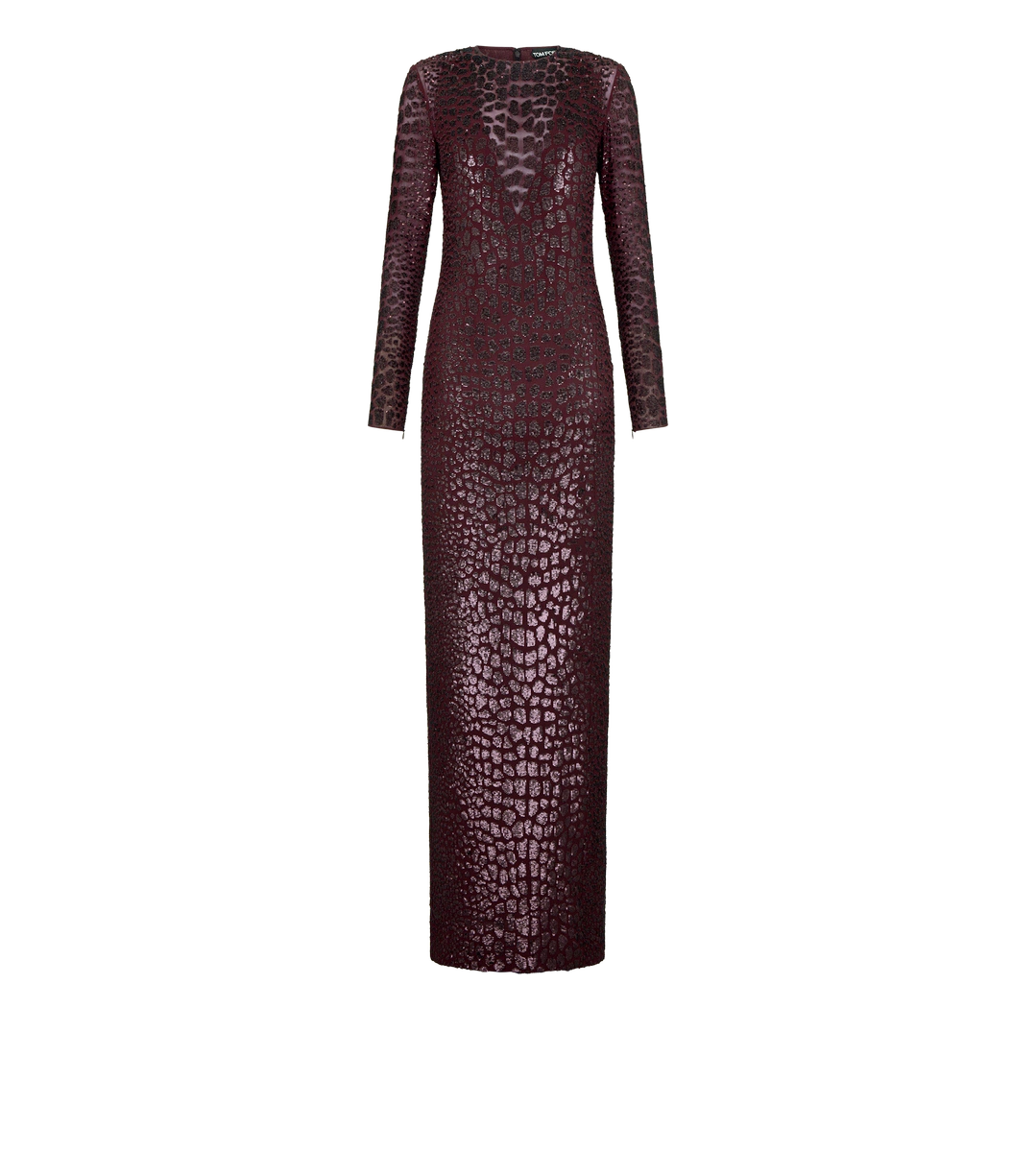 VESTIDO DE NOCHE DE MANGA LARGA CON EFECTO COCODRILO BORDADO