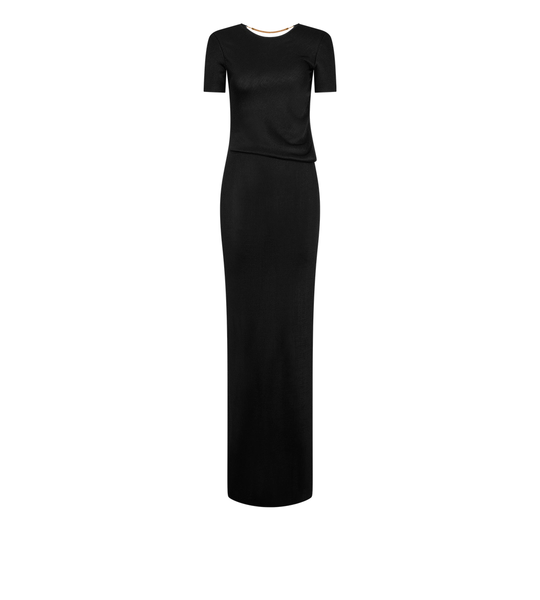 VESTIDO LARGO CON ABERTURA Y CIERRE DE CADENA