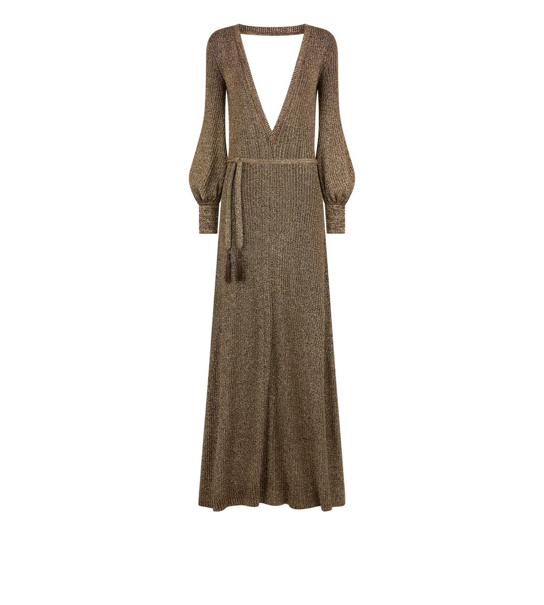 VESTIDO LARGO CON CUELLO EN V Y ESPALDA ABIERTA